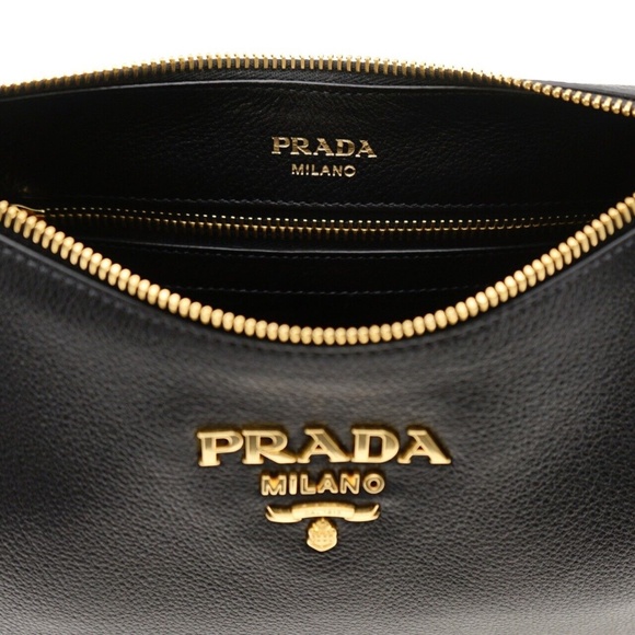 Prada Hobo Web Strap Shoulder Bag Black Leather New - Picture 5 of 5